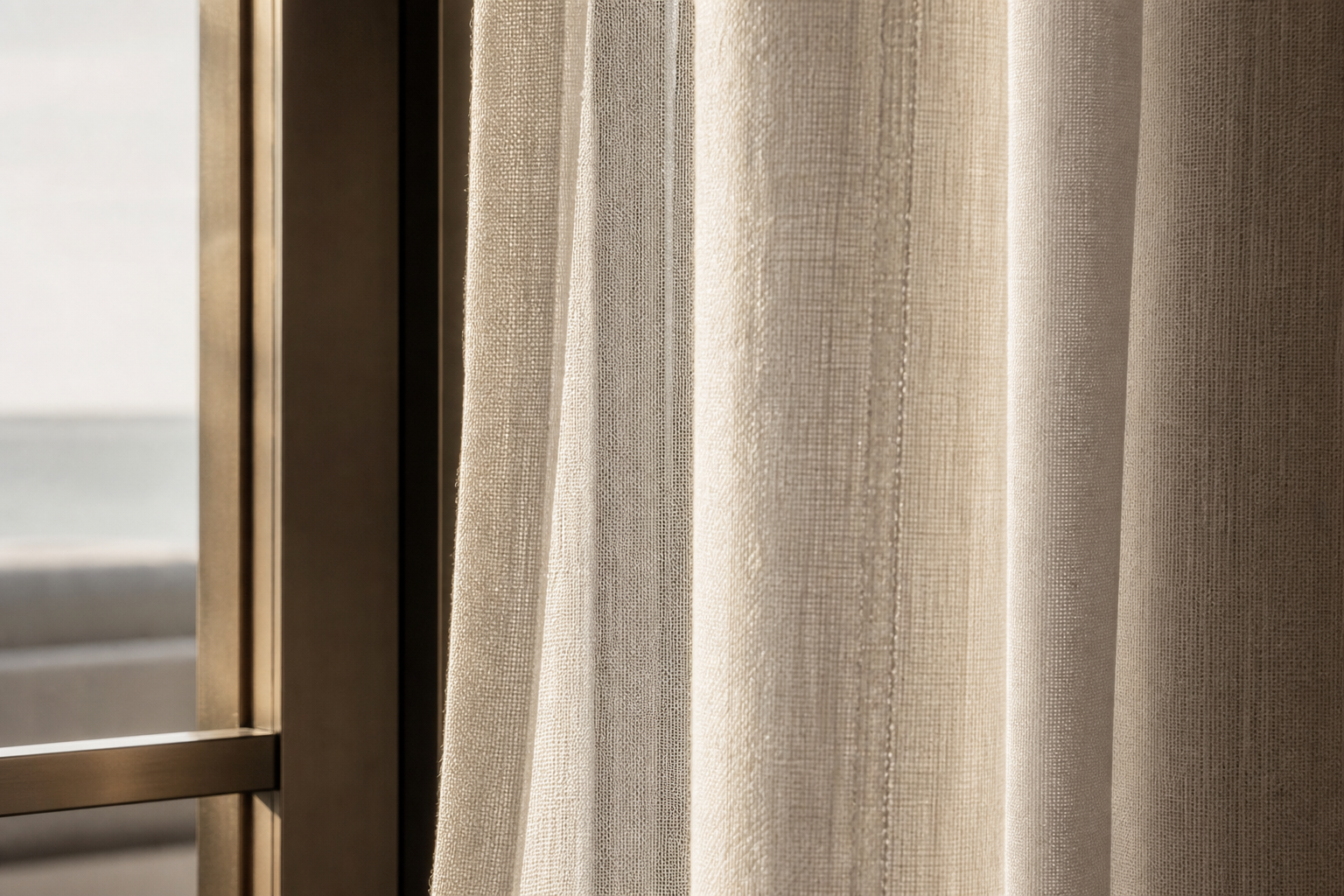 Close-up of a precisely finished drapery seam
