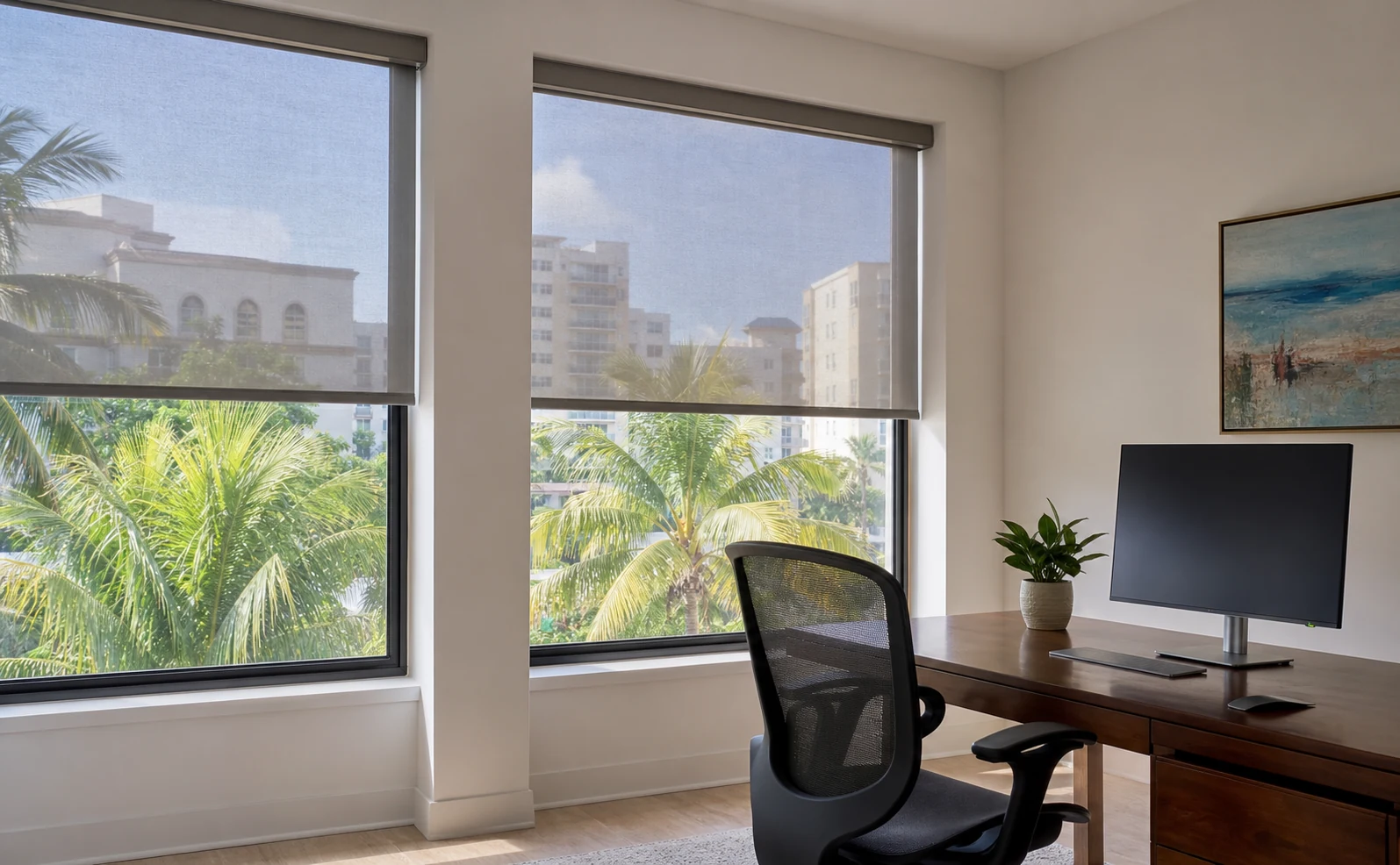 Office with custom roller shades