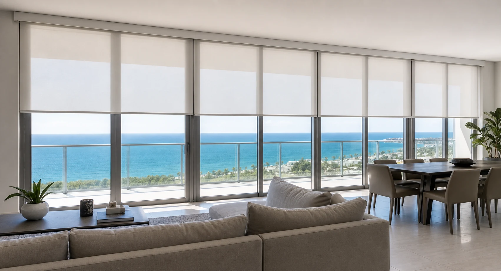 South Florida oceanfront condo concept with solar roller shades