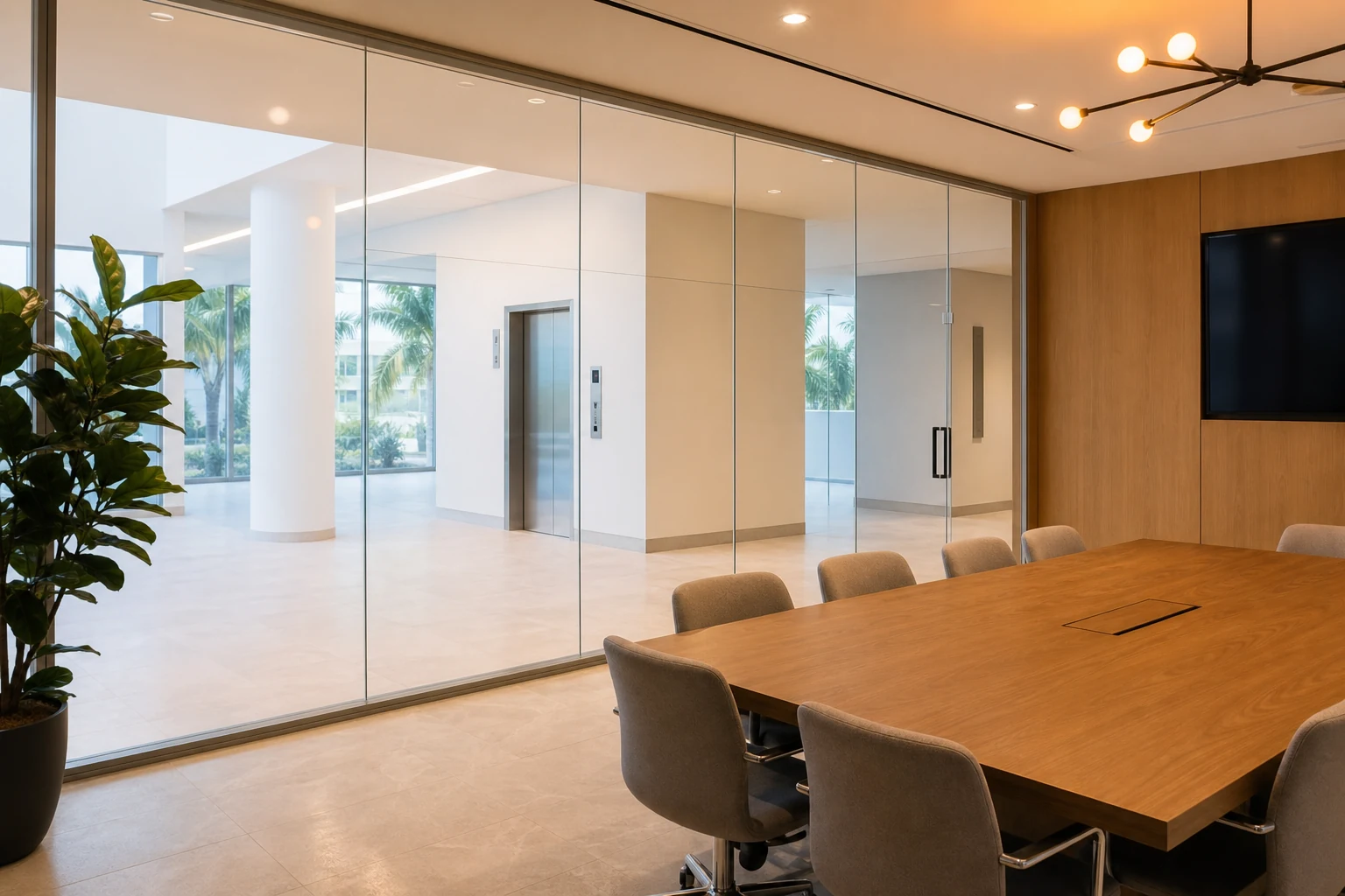Concept visualization of private conference room in a clear state