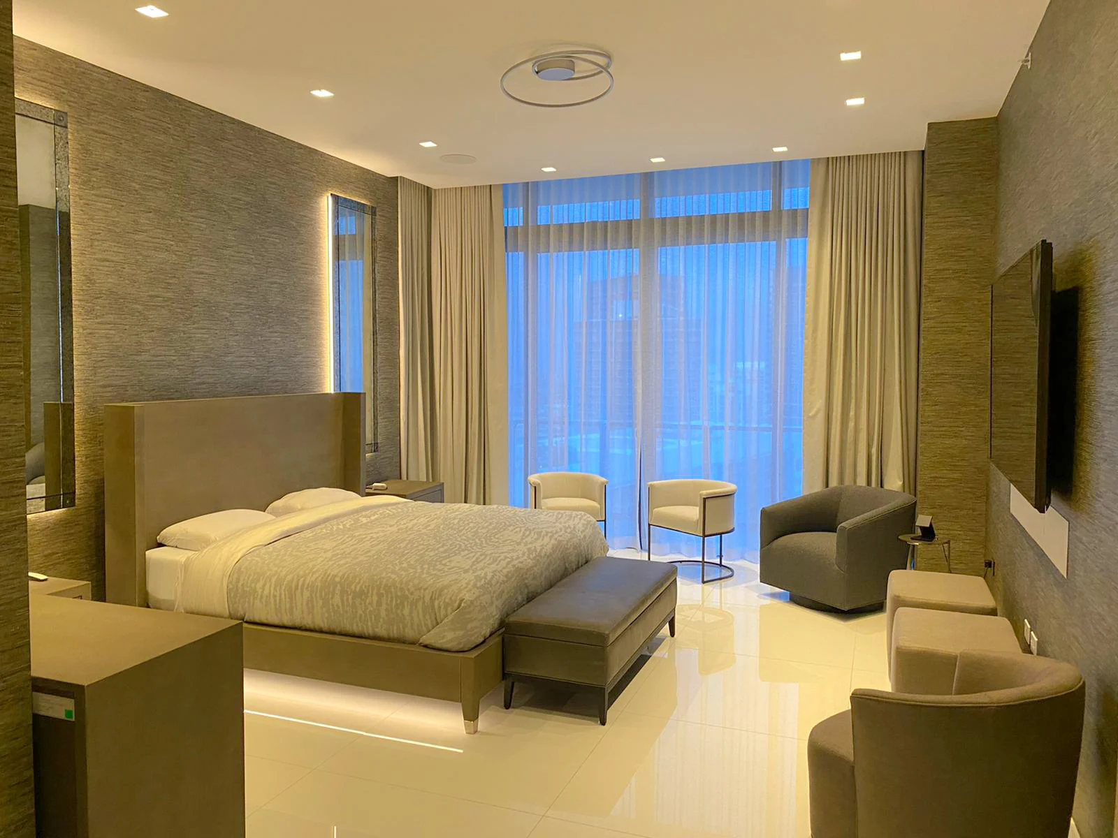 Bedroom with custom Luminix drapery