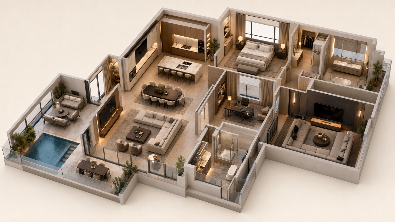Interactive isometric floor plan of a luxury residence