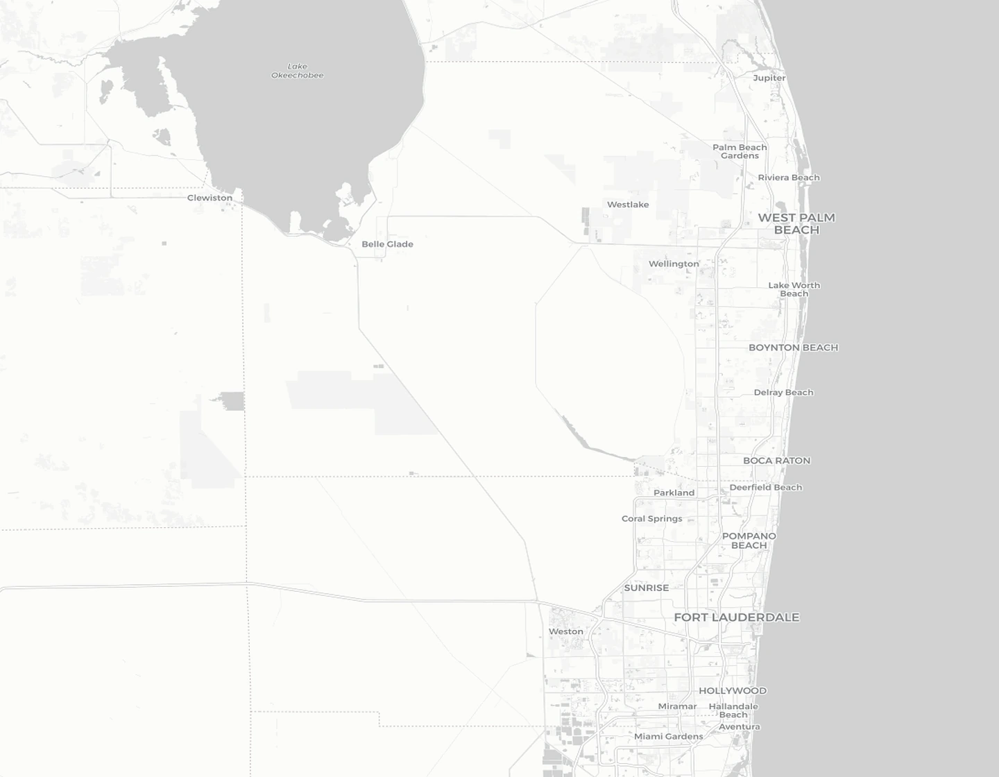 Detailed road and city map of Broward and Palm Beach counties